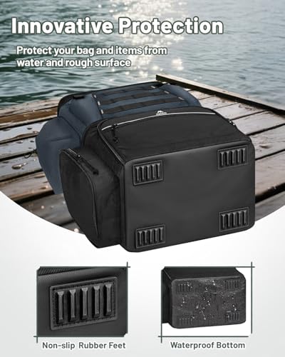 MATEIN Fishing Backpack with 4 Tackle Boxes, Fishing Bag with Rod Holder & Safety Compass & Cooler, Gifts for Fishermen - color: Grey Black