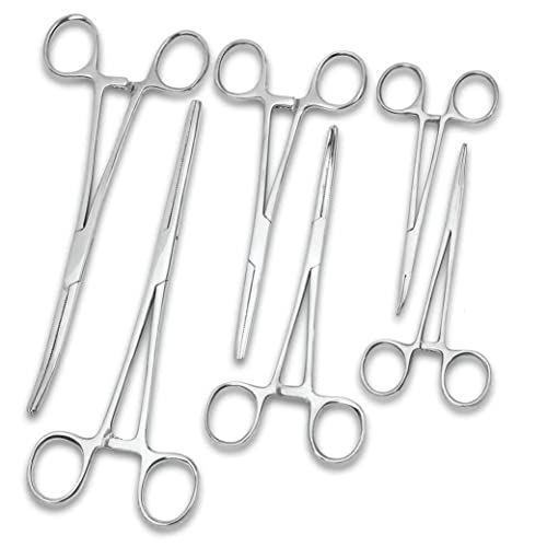 Premium Quality Ultimate Set of 6 Pcs Straight & Curved Hemostat Forceps Locking Clamps Stainless Steel Full Serrated Jaws for Better Grip-Ideal for Nurses, Fishing + More - color: Silver