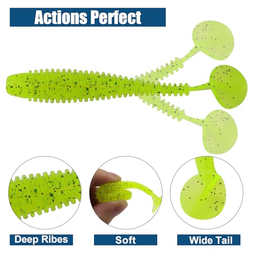 Paddle Tail Swimbaits, 2.5 inch/3inch Soft Lures Fishing Trout Crappie Bass for Freshwater and Saltwater 75PCS/60PCS - color: Chartreuse Translucent, size: 2.5 inch, 75 PCs