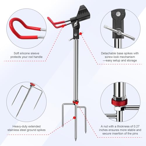 2Pack Fishing Rod Holder for Ground,360 Degree Adjustable Bank Fishing Pole Holders,Multifunctional Stainless Steel Beach Fishing Rod Stand Easy Set Up Rustproof(Gift for Men)