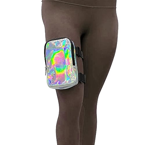 Holographic Thigh Bag | Leg Harness for Women | Outdoor Waist Pouch | Carnival Hiking Travel Fanny Pack with Adjustable Straps | Silver - color: Silver