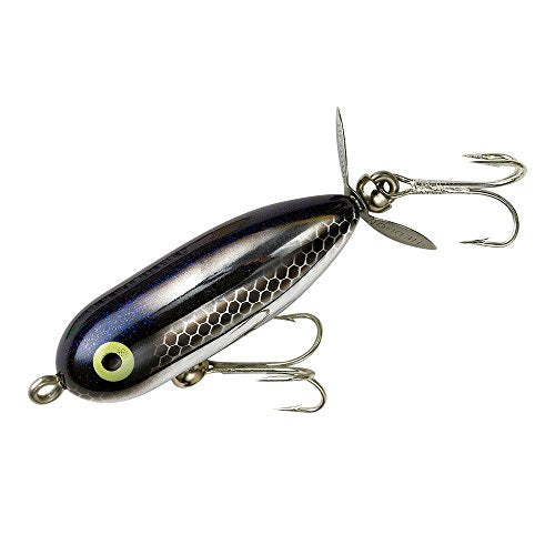 Heddon Torpedo Prop-Bait Topwater Fishing Lure with Spinner Action - color: Black Shiner/Glitter, size: 1/4 oz (1 7/8 Inch)