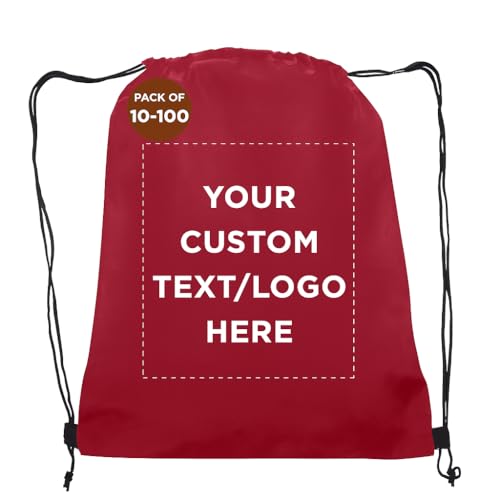 DISCOUNT PROMOS Custom Non-Woven Drawstring Backpacks Set of 10/50/100, Personalized Bulk Pack - color: Burgundy, size: 10/50/100