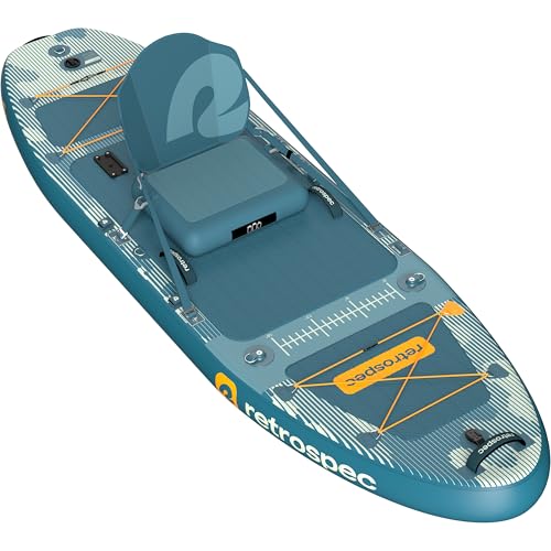 Retrospec June Nano Kids Inflatable Fishing Paddle Board SUP Kayak: 9'6" Hybrid Paddleboard with Rod Holders, Removable Seat - Lightweight Portable Youth Fishing Board - color: River Rock