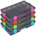JarThenaAMCS 4 Pack Fishing Tackle Box Waterproof Plastic Tackle Storage Tray with Adjustable Dividers Portable Lure Bait Container for Outdoor Fishing Gear Organization (Orange, Green, Blue, Pink)
