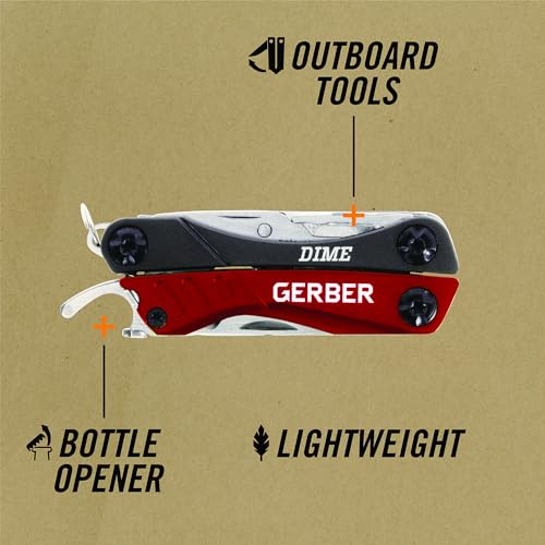 Gerber Gear Dime 12-in-1 Mini EDC Multitool - Needle Nose Pliers, Pocket Knife, Keychain, Bottle Opener - EDC Gear and Equipment, Gifts for Men - Red (Pack of 12) - color: Red, size: Pack of 12