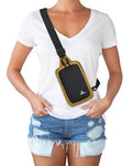 Peicees Small Crossbody Sling Bag Chest Bag Dual Pocket Water Resistant Fanny Pack Running Phone Holder for Men Women Workout Travelling, Yellow - color: Yellow