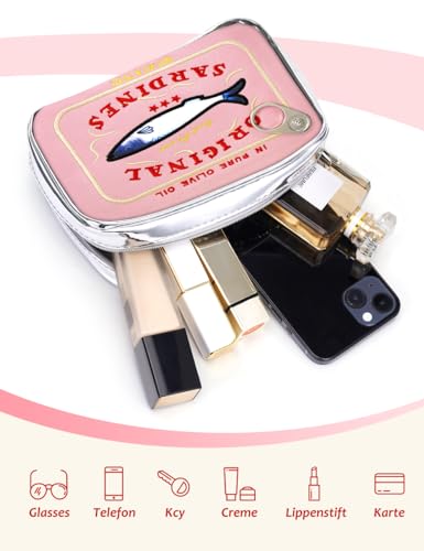 Cessfle Canned Sardines Makeup Bag, Funny Sardine Tin Fish Cosmetic Bag, Creative Cute Makeup Bag Kawaii Pencil Case Pouch, Coquette Make up Pouch for Women - color: Pink