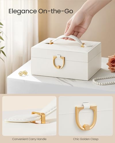 SONGMICS 2-Layer Jewelry Box Organizer, Jewelry Storage Case with Removable Tray and Handle, for Necklaces, Earrings, Rings, Bracelets, 6.7 x 8.1 x 3.7 Inches, Gift Idea, Cream White UJBC208WD01 - color: Cream White