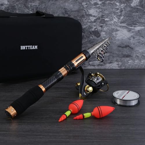 Portable Fishing Spinning Rod and Reel Combo Set Carbon Fiber Fluorescent Rod Tip, with Fishing Lures Line Carrier Bag Kits for Travel Surf Saltwater Freshwater - color: Black, size: 2.4M/94.5in/7.84ft