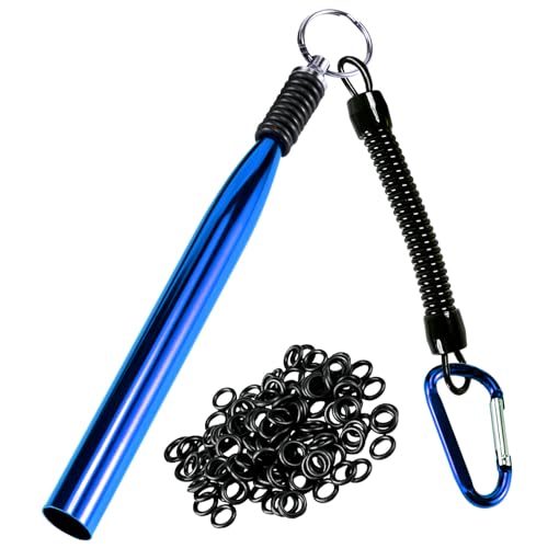 Wacky Rigging Tool, Fishing Bait Rigs, Wacky Rig Ring Tool with 70PCS Worm O-Rings, Wacky Worm Kit for Senko Neko Finesse Stick Soft Baits - color: Navy Blue+a fishing lanyard