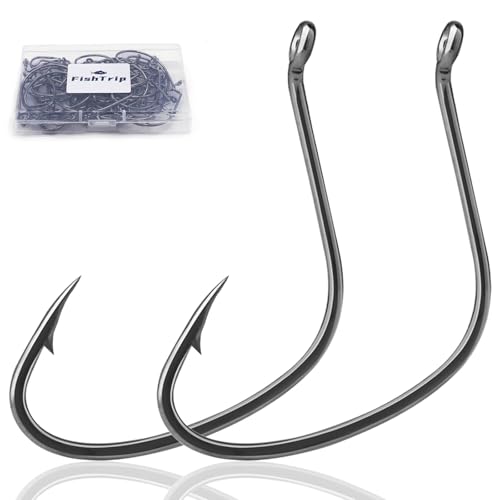 Kahle Hooks for Surf Fishing, FishTrip 50pcs Pompano Rig Hook Wide Gap Circle Hooks 7 Sizes - size: F_50pcs