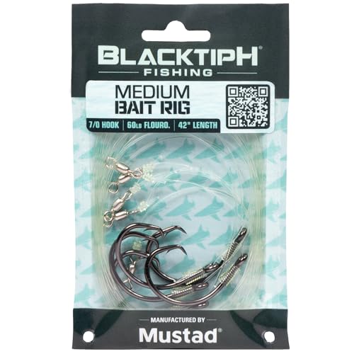 Mustad BlacktipH Live Bait Rig, Demon Wide Gap Circle Hook, Premium fluorocarbon Leader, Premium Rosco Swivel - size: Medium