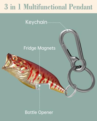 Bass Fishing Lure Keychain, Cool Bass Fish Key Chain Fishing Gifts for Men, Bass Keychains for Fishing Lovers - color: Metallic Crimson