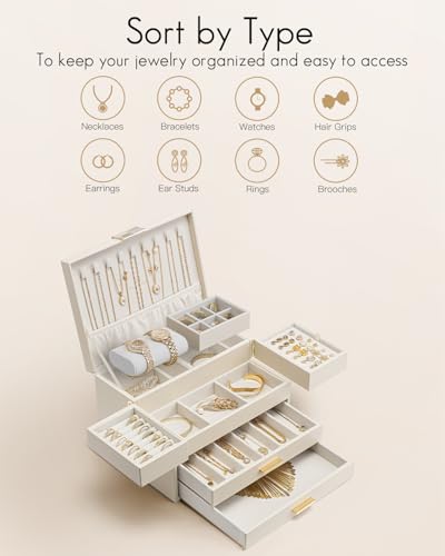 VLANDO 4 Layers Jewelry Box - Women Jewelry Box with Retractable Tray - Jewelry Organizer with Drawer for Necklaces, Rings, Bracelets, Earrings, Valentines Gift for Mom Girls - Cloud White - color: A.Cloud White, size: 4-Layer