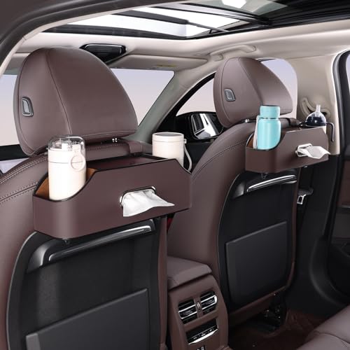 Car Rear Backseat Extra Multifunctional Drink Cup Holder Organizers with Tissue Storage Box Organizer & Hooks for Car Seat Back (Brown) - color: Brown