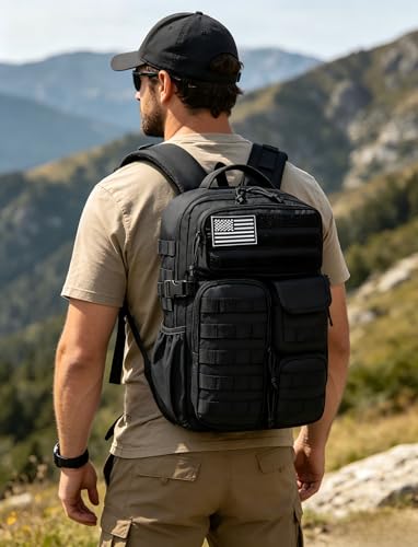 Wotony Tactical Backpack - Military waterproof backpack with multiple pockets and tactical gear for the outdoors (Black, 25L) - color: Black, size: 25L