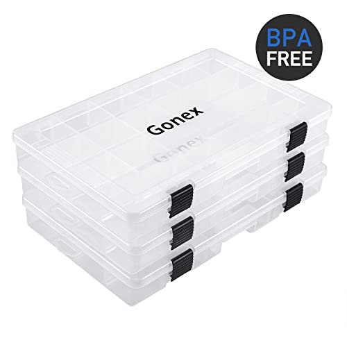 Gonex Fishing Tackle Boxes, 3600 3700 Tackle Trays with Adjustable Dividers, Clear Plastic Tackle Box Organizer Storage for Fishing Lure Bait Hook Jewelry Craft Beads Earring Container, 3 or 4 Packs - color: 3pcs 3700(Tray Size:14"x8.66"x1.85")