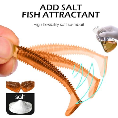 10 Pcs Paddle Tail Swimbaits Lures, 2 and 3 Inch Soft Plastic Fishing Lures Kit, Bass Fishing Lure Swim Baits with 6 Color, for Fishing Trout, Crappie, Bass, Redfish, Freshwater, Saltwater - color: Orange, size: 2 inch