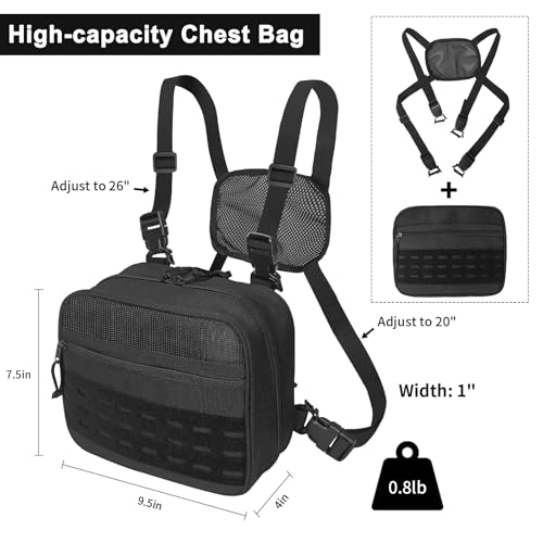 SUNRISING Tactical Chest Rig Bag Modular Tool Bag Tactical Molle Management Bag Detachable Magazine Pouches Plate with Strap Large Capacity Men's Chest Bag for Hunting Running Fly Fishing