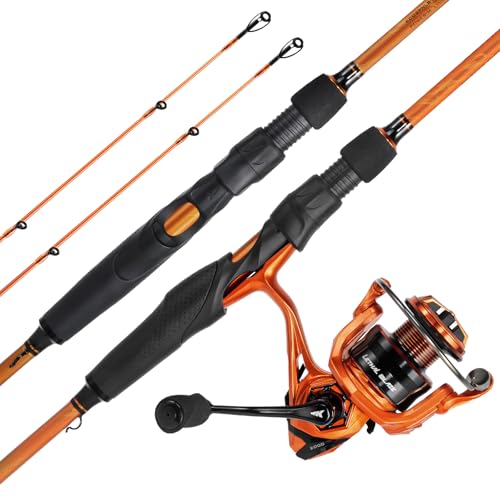 KastKing Lethal Blaze Twin-tip Fishing Rod and Reel Combo, Spinning & Baitcaster Combo, Flame Pattern Design, IM6 Graphite 2Pc Rod with Backup Tip Section, Stainless-Steel Guides, EVA Handle - style: Spin-6'8" Ml-2000 Reel (2pcs+extra Tip)