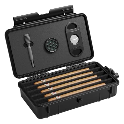 Cigar Humidor, ClGCRAFT Travel Cigar Humidor Box- Portable Cigar Case with Humidifier Disc, Waterproof, Essential Airtight Travel Humidor Kit for Cigar Aficionados (Holds up to 5 Cigars) - size: Holds up to 5 Cigars