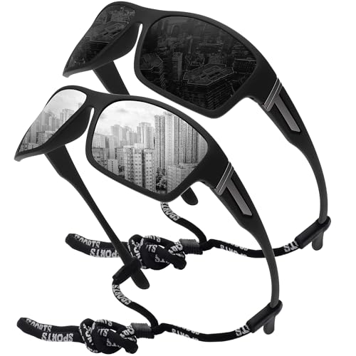 STORYCOAST Polarized Sports Sunglasses for Men Women Unbreakable Frame Cycling Fishing Driving - color: 2pack Black+silver
