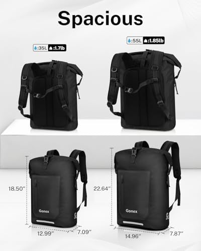 Gonex Waterproof Ultralight TPU Backpack 35L Roll Top Dry Bag, Kayaking | Back Padding, Camping, Fishing, Travel, Adjustable Straps, External & Internal Storage Pockets, Black - color: Black, size: 35L