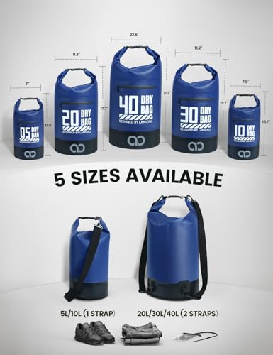 Lamicall Waterproof Dry Bag with Phone Pouch - 5L/10L/20L/30L/40L Floating Roll Top Backpack for Kayaking Boating Beach Camping Fishing - Heavy Duty 500D PVC Marine Dry Sack for Men, Women, Blue 5L - color: Navy Blue, size: 5L