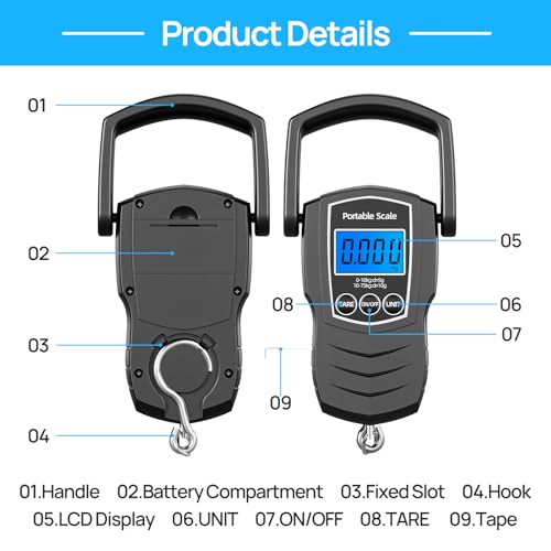 75Kg/165Lb Digital Luggage Scale for Travel, Fishing Weight Scale Unit with 1.5M Measuring Tape, Suitcase Weight Unit Can Switch Kg/Lb/Jin/Oz 4 Units, with Hook, Battery Included - color: black
