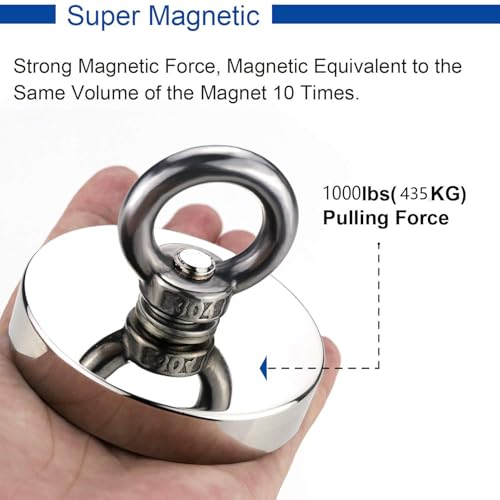 DIYMAG Super Strong Neodymium Fishing Magnets, 1000 lbs(453 KG) Pulling Force Rare Earth Magnet with Countersunk Hole Eyebolt Diameter 3.55 inch(90mm) for Retrieving in River,Lifting and Pick up - size: 90mm