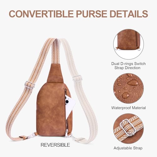 Anti Theft Crossbody Bags for Women Travel Chest Sling Bag Leather RFID Purse Fanny Pack Brown - color: Brown