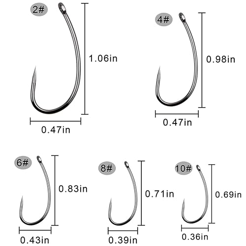 Carp Fishing Hooks Barbless, 110pcs Crappie Hooks Trout Circle Curve Shank Crank Fly Tying Hooks for Freshwater Saltwater Fishing, 10#, 8#, 6#, 4#, 2# - size: 4#_110pcs