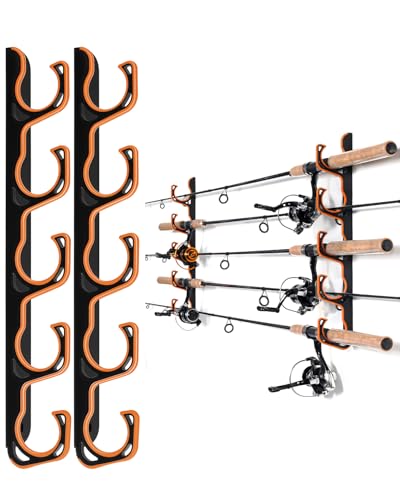 Ghosthorn Fishing Rod Holders for Garage Fishing Pole Holders Ceiling or Wall Mounted Fishing Rod Rack garage Storage Organizer Fishing Gear Equipment for Men Women (Orange, 1 Pack) - size: 1 pack holds up 5 rods, style: Orange