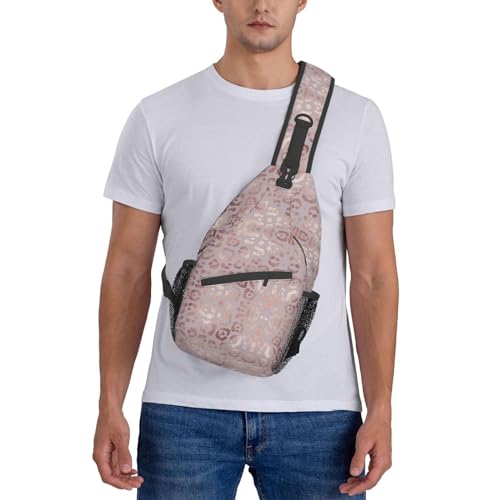 Leopard Print Sling Bag for Women - Elegant Rose Gold Texture Foil Effect Crossbody Bag - Casual Chest Shoulder Backpack Travel Daypack - color: Leopard Skin Rose Gold