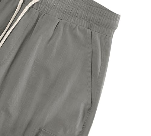 Mens Casual Linen Cargo Shorts Summer Fashion Solid Color Drawstring Elastic Waisted Beach Shorts Pockets - color: Dark Grey, size: Small