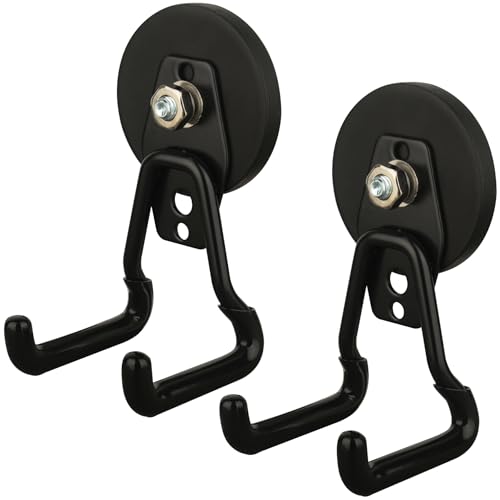 MUTUACTOR Upgraded Strong Magnetic Hooks,2-Pack Powerful Magnetic Hook Heavy Duty,20lbs Anti-Scratch Garage Storage Hangers for Hanging Cordless Impact Drivers Trailer Cord Shovels - style: Updated 2.6in Magnet M Black Hooks 2PCS