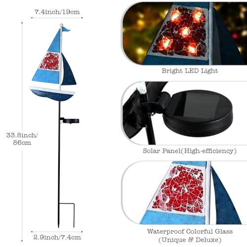 Solar Garden Lights Sailboat Stake Decor-Yard Outdoor Statue Decorations Waterproof 5 LED Metal Landscape Lighting Flower Bed,Pond,Yard,Lawn Gift for Mom Grandma Women - style: Sailboat