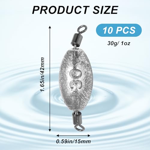 Zorfeter Inline Fishing Weights, Trolling Sinkers Quick Set Up Swivel Weights, Lead Sinkers for Catfishing/Offshore Fishing - size: 30g/1oz-10 pcs