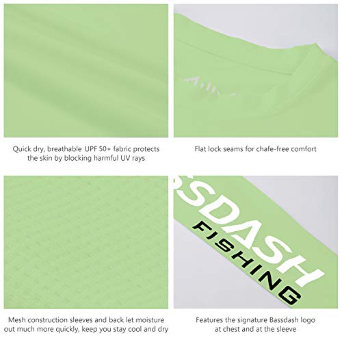 BASSDASH Fishing T Shirts for Men UV Sun Protection UPF 50+ Long Sleeve Tee T-Shirt - color: Apple Green/Dark Grey Logo, size: X-Large