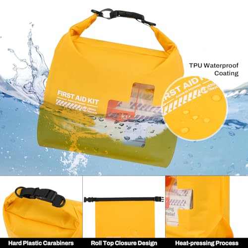 RHINO RESCUE Waterproof Boat First Aid Kit, Lightweight Boat Accessories Dry Bag, Emergency Marine Survival Supplies for Outdoor Kayak, Fishing, Floating, Swimming, Beach & Camping (Red) - color: Red