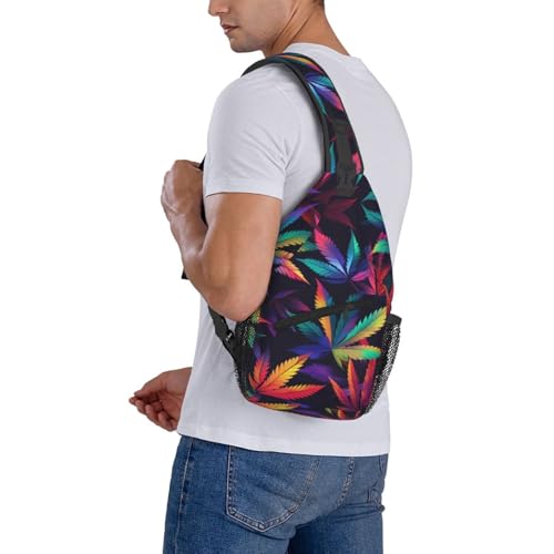 Colorful Cannabis Leaves Outdoor Crossbody Shoulder Bag For Unisex Young Adult Hiking Bicycling - color: 15