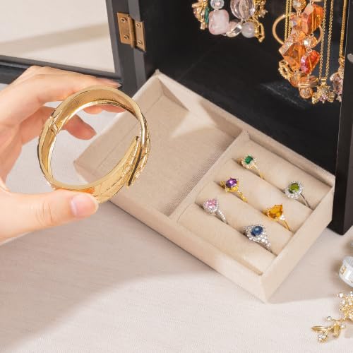 SINGLBA Necklace Holder Organizer, Wooden Jewelry Box for Women Girls, Rotatable Jewelry Organizer Case with Ring Tray Display & Storage for Necklaces Bracelets Rings Earrings, Gifts for Women Her - color: Black