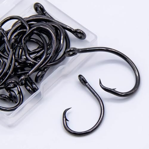 FishTrip 25pcs Circle Hooks Saltwater, in-Line 5X Strong Fishing Hooks for Saltwater & Freshwater, Live Bait Non-Offset Wide Gap Fish Hook for Catfish, Striped, Bass, Salmon, Mackerel, Tuna - size: 8/0_25pcs