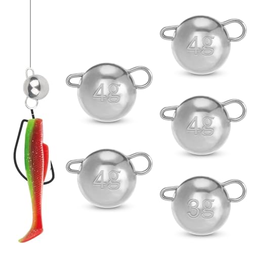 Fpeinc Tungsten Alloy Fishing Weights Sinkers Swivel Ball Sinkers, 5PCS Lead Free Double Ring Sinkers 1g-8g High Stiffness Weights Cannonball Sinkers for Saltwater Fishing - size: 4 gram