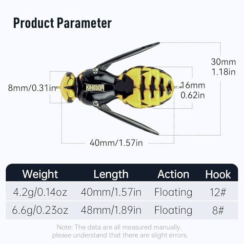 Kingdom Wasp Craw Bait Insect Bionic Floating Fishing Lures Swimbaits Hard Artificial Baits Lure for Freshwater and Saltwater Bass Carp Pike Walleye Fishing ABS Material Carbon Steel Three Book Hook - color: 06, size: 4.2g
