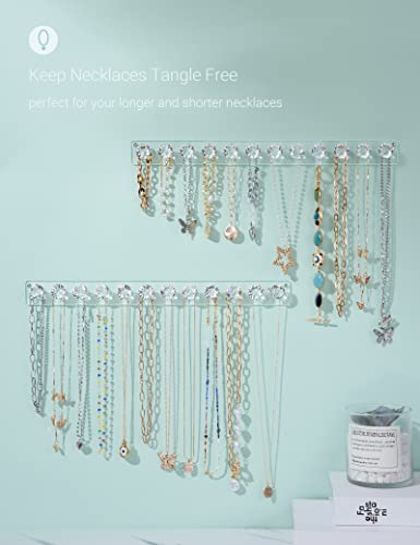 Mymazn 4 Pack Acrylic Necklaces Holder Hanging Jewelry Organizer Wall Mounted Necklace Hangers with 12 Hooks, Clear Jewelry Hangers for Necklace Organizer for Girls Women, Necklace Storage Organizer - color: Clear – 4Pack