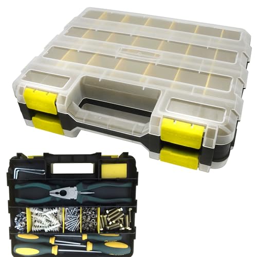 Double Side Tool Box Organizer, Hardware Storage Box, Portable Small Parts Organizer with Removable Plastic Dividers for Screws, Nuts, Nails, Bolts, Yellow - color: Yellow