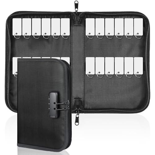 Uniclife Zippered Key Case, Waterproof and Fireproof Key Organizer with Combination Lock and 24 Key Tags, Portable Key Holder Bag for Landlords, Real Estate Sales, Hotels and Offices - color: Black(Lockable), size: 24 Keys