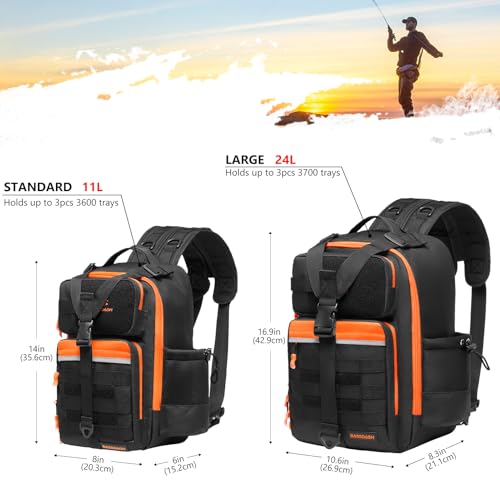 BASSDASH Convertible Fishing Backpack Sling Bag with Rod Holder, Adjustable Tactical Water-Resistant Tackle Storage Pack FP07 - color: Black/Blaze Orange, size: Large